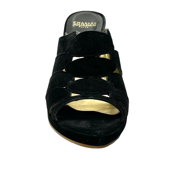 CHARLES JOURDAN PARIS BLACK SUEDE & GOLD METAL WEDGES SIZE 8.5M - Picture 13 of 15